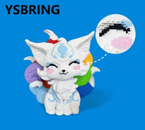 50000-Piece Adult Edition Blue & White Mythical Nine-Tailed Fox Micro Building Blocks Set | Large-Size Collectible DIY Assembly Model Toys with Tight Interlocking Fit