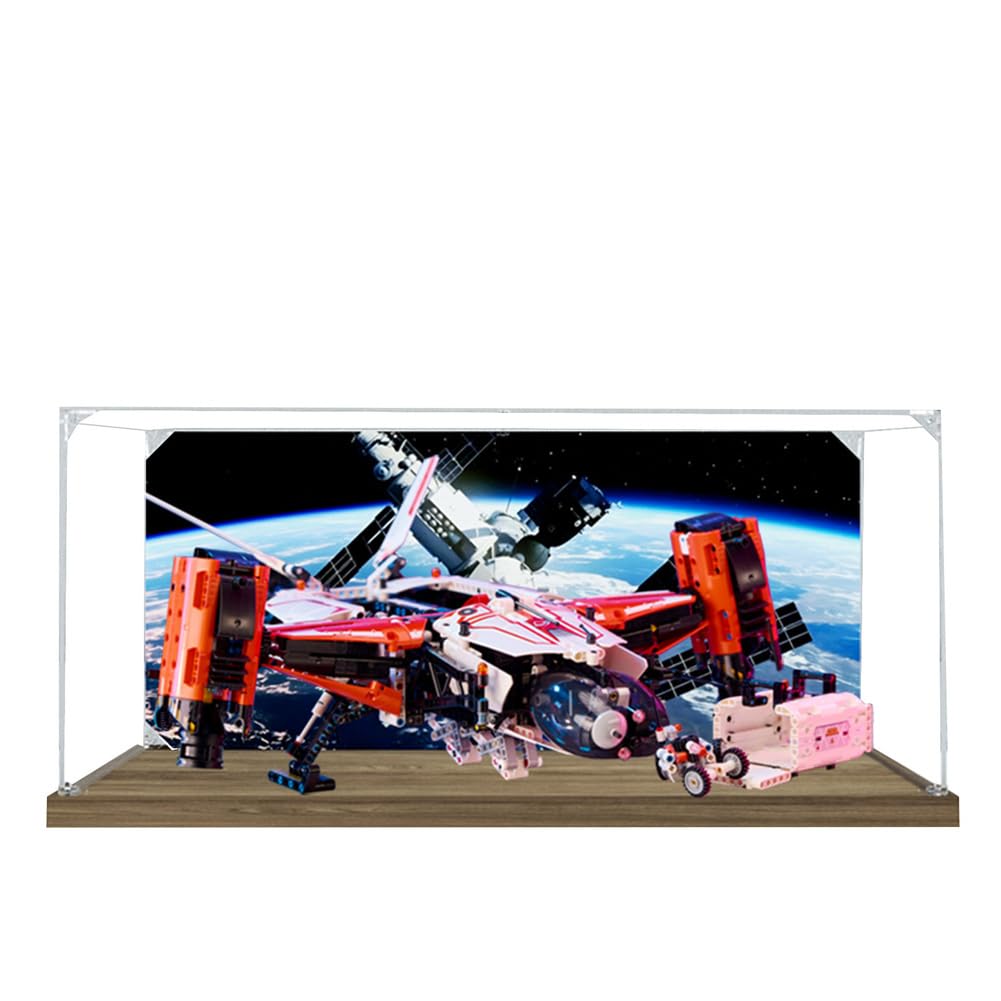 Acrylic Box Suitable for Lego 42181 Vertical Landing Cargo Spaceship Building Block Transparent dust Cover, 3mm Acrylic Thickness, 2cm heightened Brushed Base (Without Toy),A