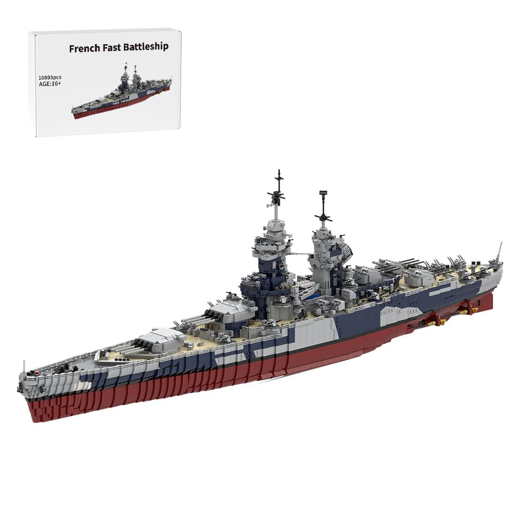 BrickCraftWorks MOC-163300 1/200 Scale Military WWII French Fast Battleship Building Blocks Set, Military Navy Warship MOC Toy for Military Enthusiasts Teens and Adults (10803PCS)