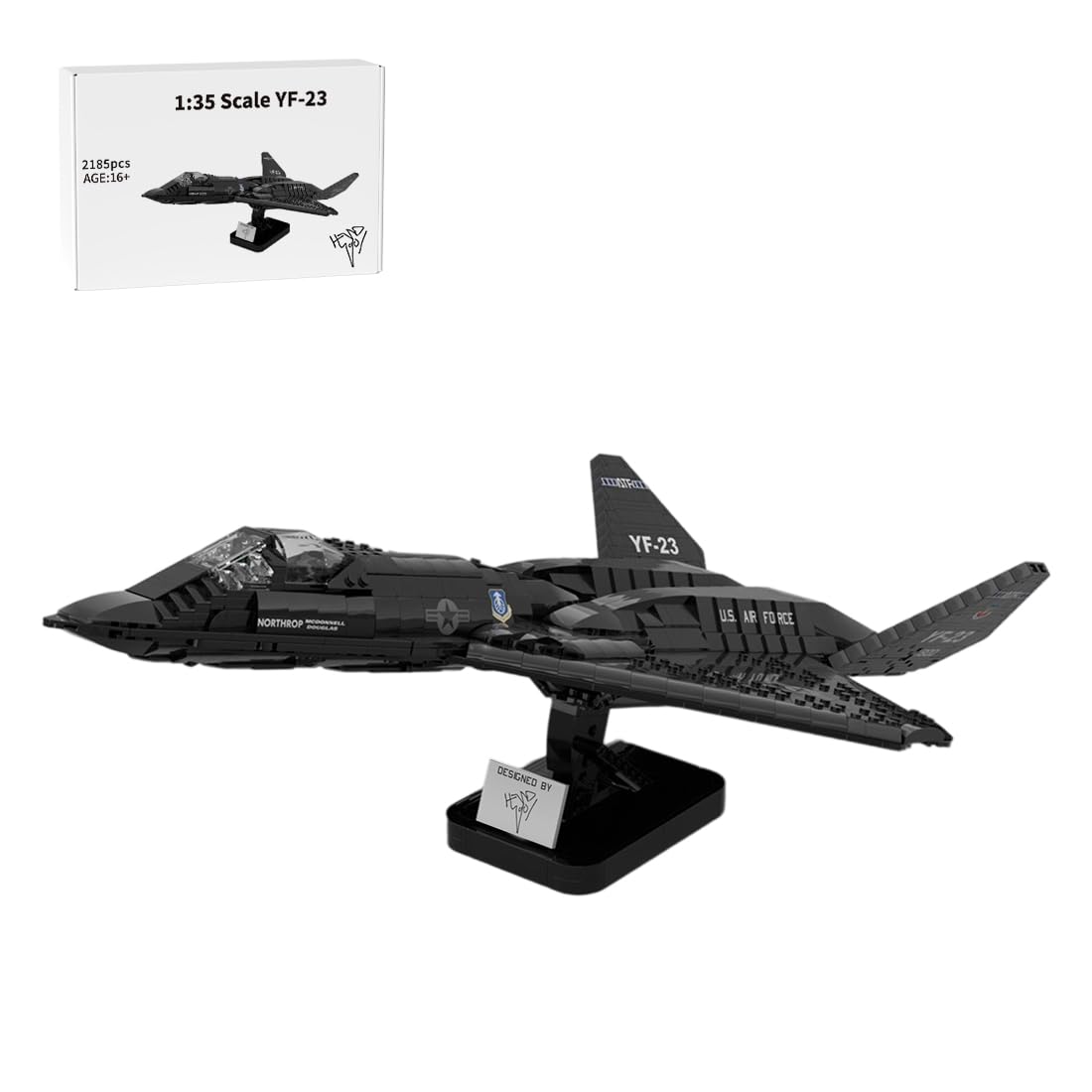 YF-23 Grey Ghost Fighter Aircraft Building Blocks Set, 1:35 Military Air Force Fighter Jet Model DIY Assembly, Home Decor & Toys & Gifts for Plane Enthusiasts (2,185 PCS)