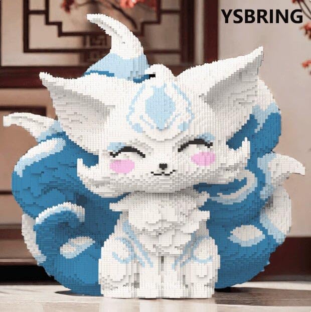50000-Piece Adult Edition Blue & White Mythical Nine-Tailed Fox Micro Building Blocks Set | Large-Size Collectible DIY Assembly Model Toys with Tight Interlocking Fit