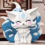 50000-Piece Adult Edition Blue & White Mythical Nine-Tailed Fox Micro Building Blocks Set | Large-Size Collectible DIY Assembly Model Toys with Tight Interlocking Fit