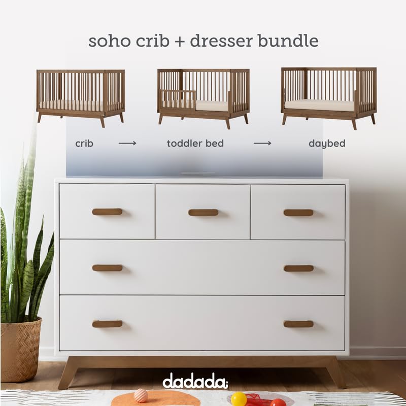 dadada Soho Baby Nursery Furniture Set, Baby Crib and Dresser Combo, Walnut