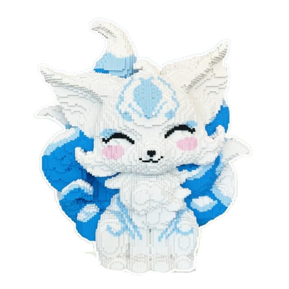 50000-Piece Adult Edition Blue & White Mythical Nine-Tailed Fox Micro Building Blocks Set | Large-Size Collectible DIY Assembly Model Toys with Tight Interlocking Fit
