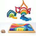 'Four Elements' Rainbow X-Large Rainbow Blocks, Wooden Toys for Kids, Geometric Building Puzzle, Volcano/House Educational Set