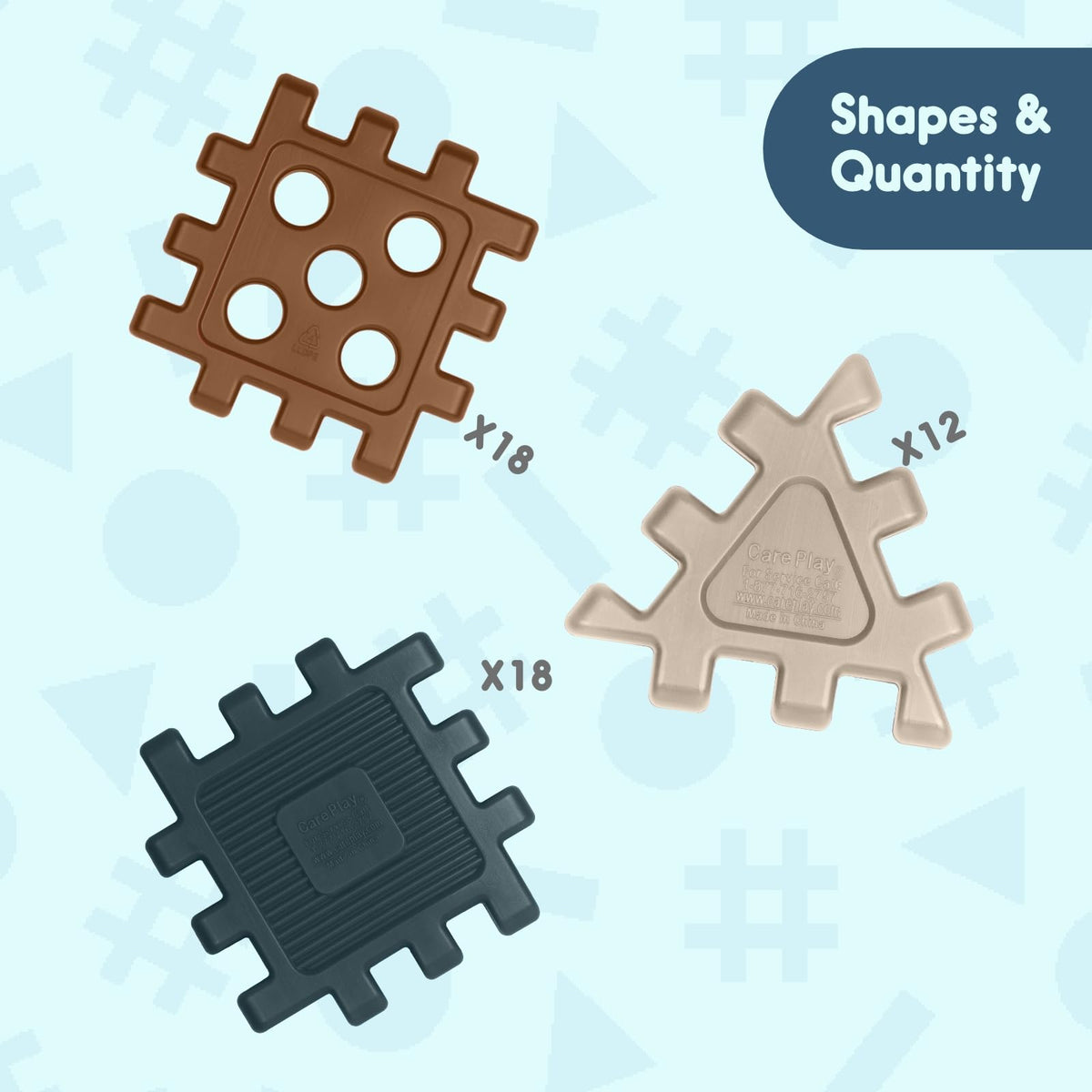 Careplay Oversized Waffle Grid Building Blocks Set, 48-Piece Set