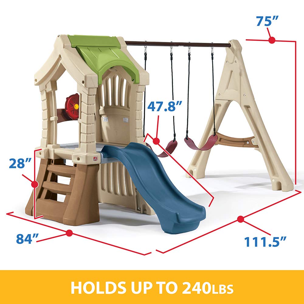 Step2 Play Up Gym Set for Kids, Outdoor Swing Set, Backyard Slide, Swings, Playhouse, & Crawl Space, Two Tier, Easy Set Up, Toddlers Ages 3-6 Years Old
