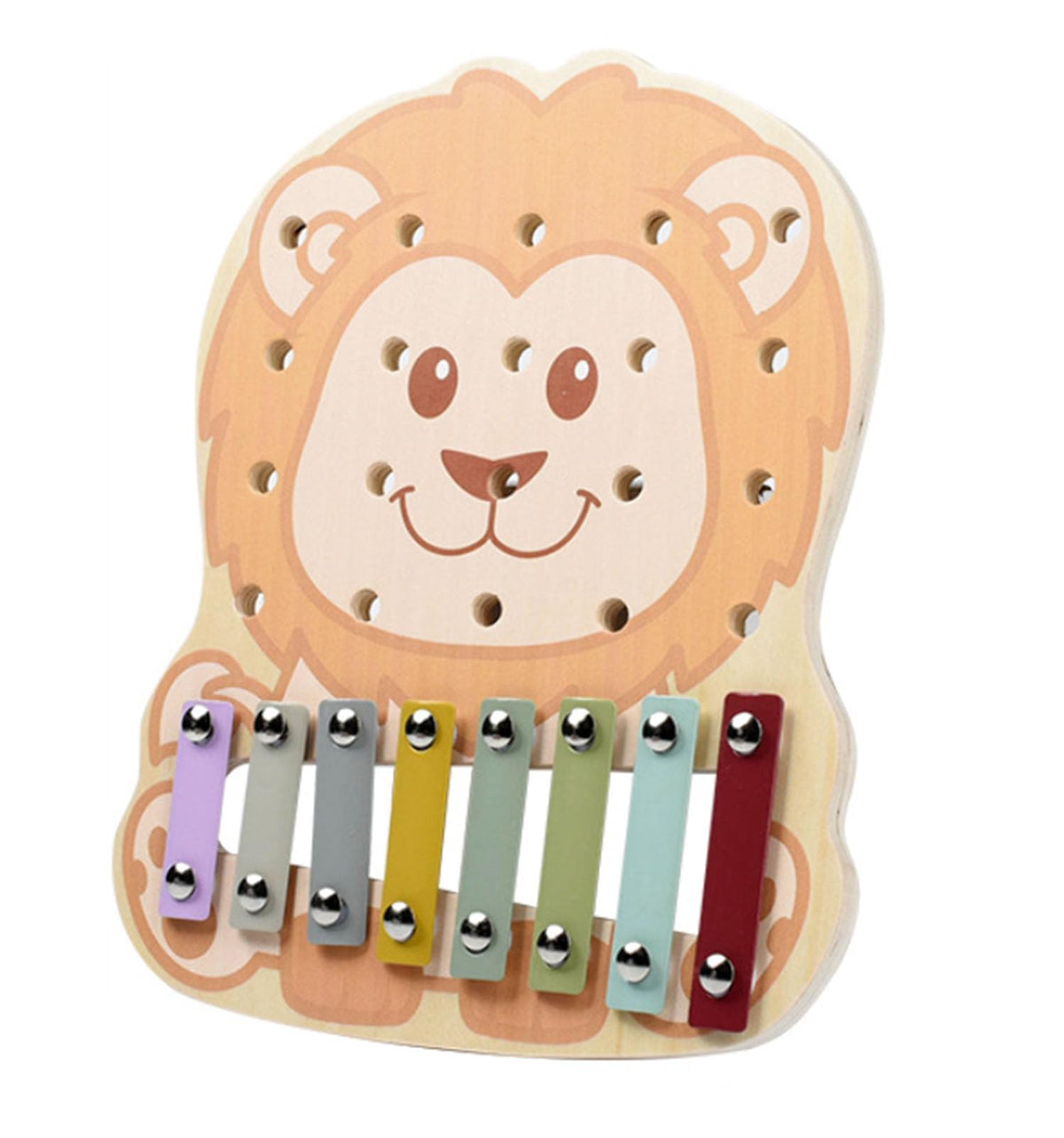 Cartoon Lion Wooden Xylophone & Screw Puzzle Toy, 2-in-1 Fine Motor Skill Board with Mallet