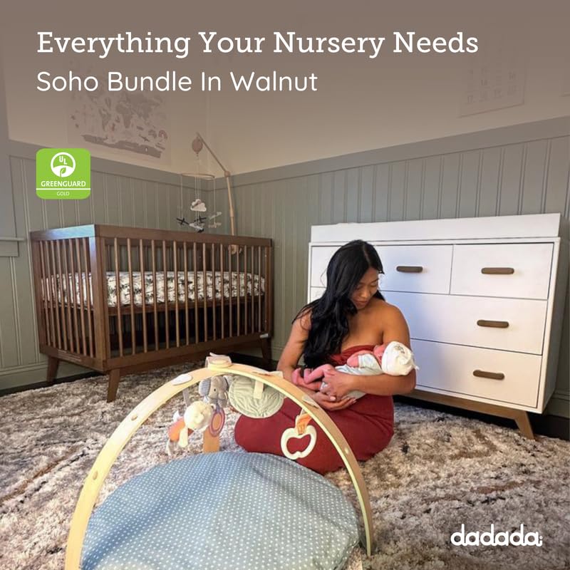 dadada Soho Baby Nursery Furniture Set, Baby Crib and Dresser Combo, Walnut