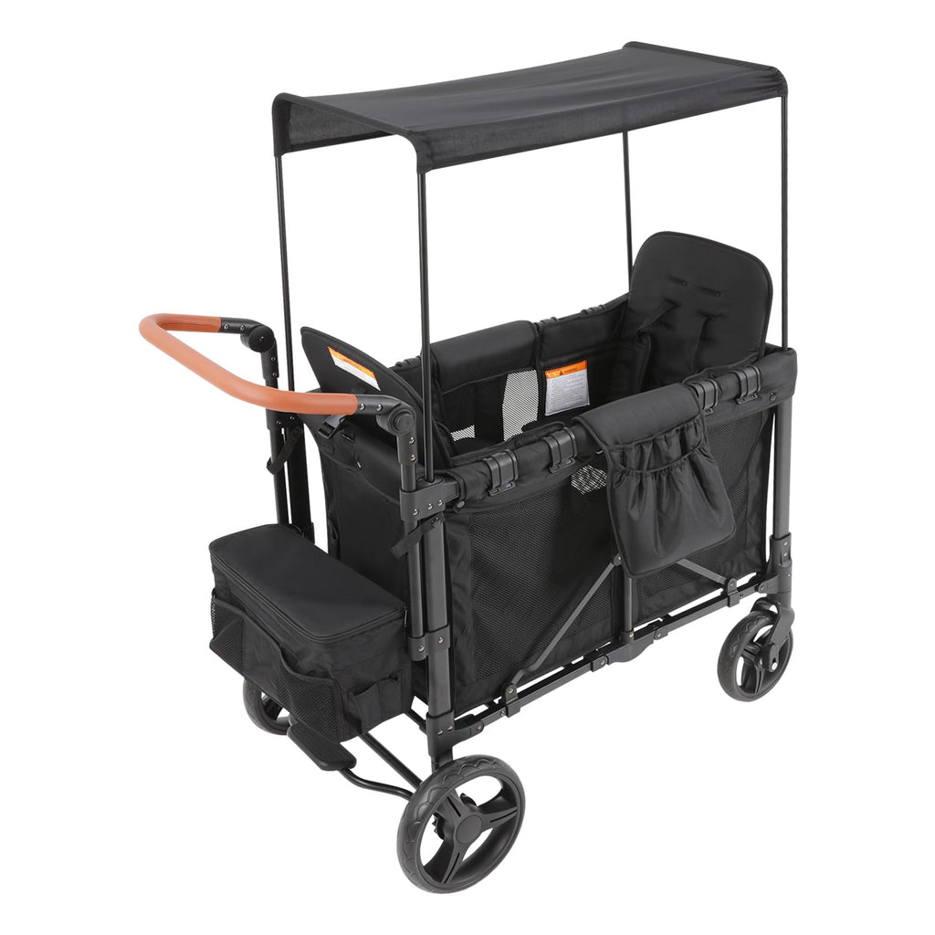 2-Seat Wagon Stroller Kid Wagon with Canopy & 220lbs Black atroller
