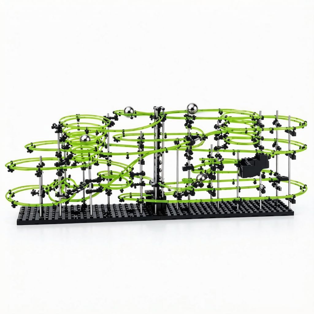 867PCS Marble Roller Coaster Kit, Space Rail Glow-in-The-Dark STEM Model Building Set with 8 Steel Balls, DIY Engineering Toy for Adults(Level 5)