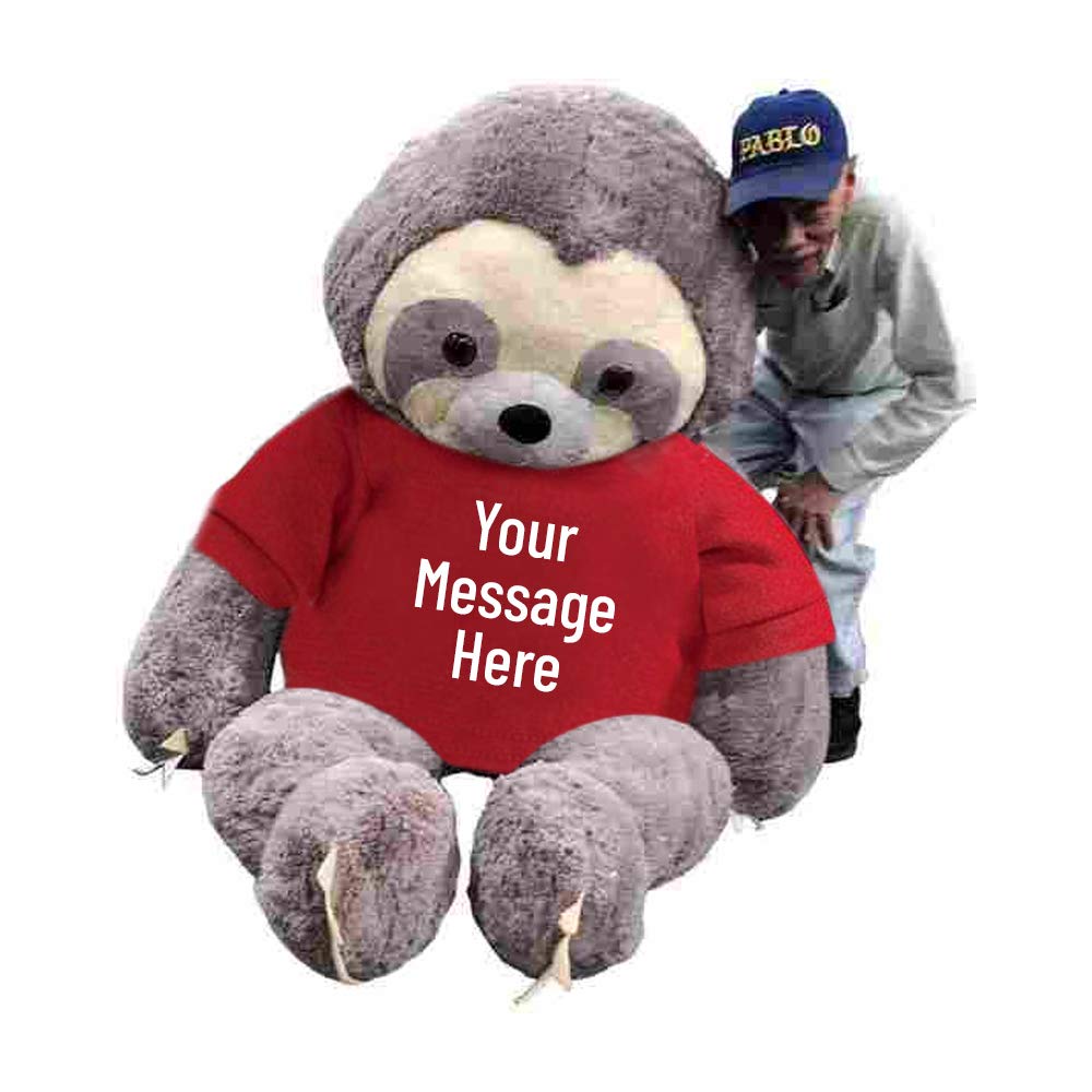 Big Plush Personalized 7 Foot Giant Stuffed Sloth Wears Customized Tshirt that You Design, Huge Stuffed Animal Measures 7 Feet Tall 84 Inches Soft 213 cm