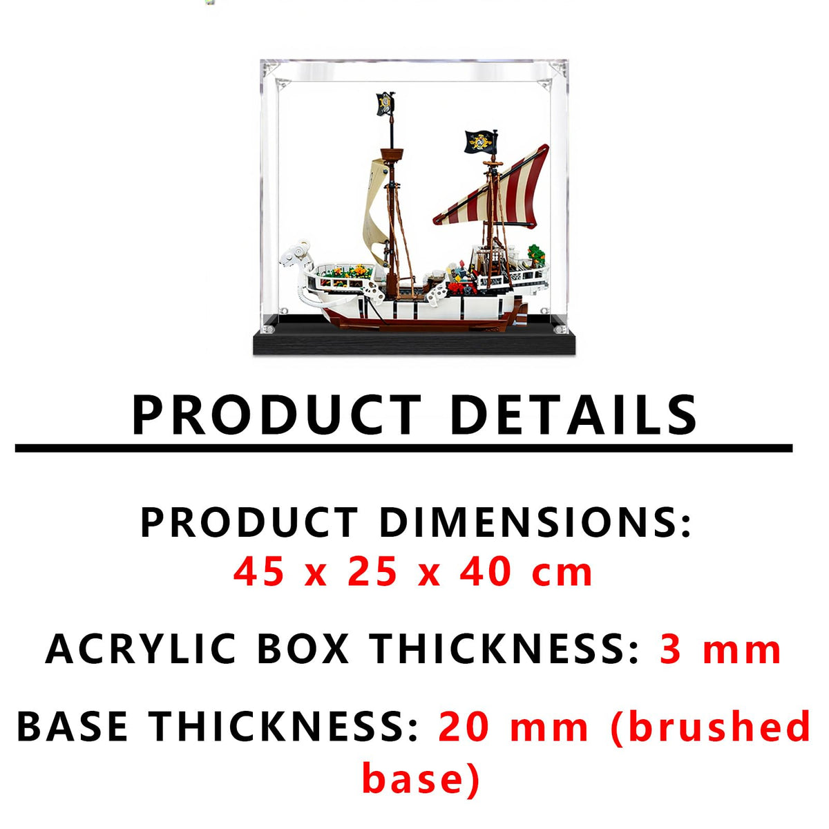 Acrylic Display Box Suitable for Lego 75639 Pirates Model Building Block Design, Transparent dust Cover, 3mm Acrylic Thickness, 2cm heightened Brushed Base (excluding Toys),Black,A