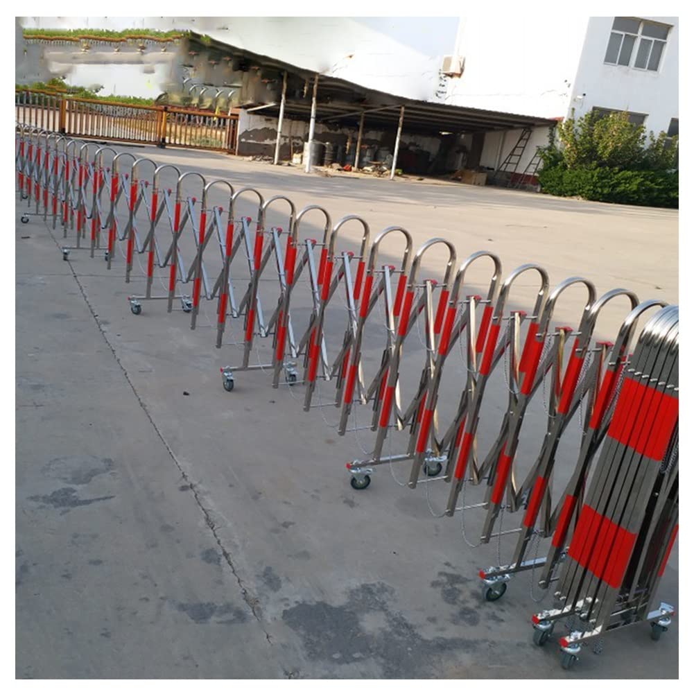 exproyzk Expandable Metal Barricade Folding Security Gate Steel Accordion Security Gate 360° Rolling Barricade Gate for Driveway, Garage (Color : Red-Silver, Size : 1.5x5m)