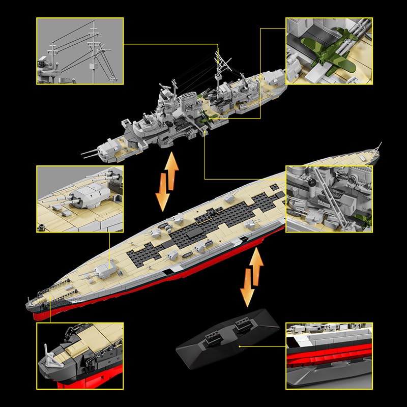 FULHOLPE Bismarck Class Battleship Building Blocks Set, 1:300 MOC Military Warship Model Bricks Construction Toy Compatible with Major Brands - 2686 Pieces