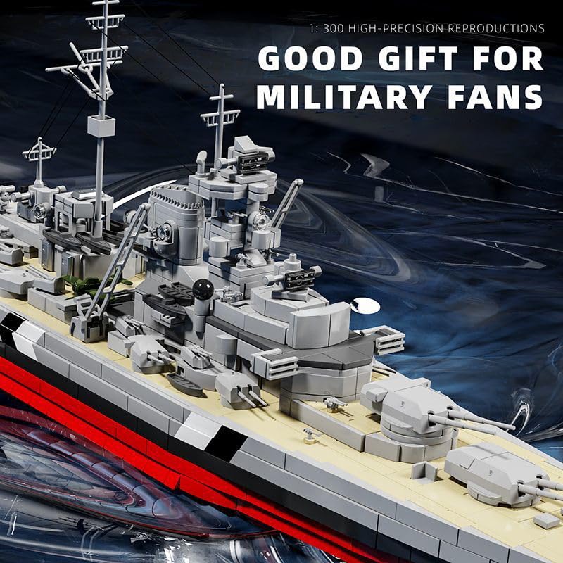 FULHOLPE Bismarck Class Battleship Building Blocks Set, 1:300 MOC Military Warship Model Bricks Construction Toy Compatible with Major Brands - 2686 Pieces
