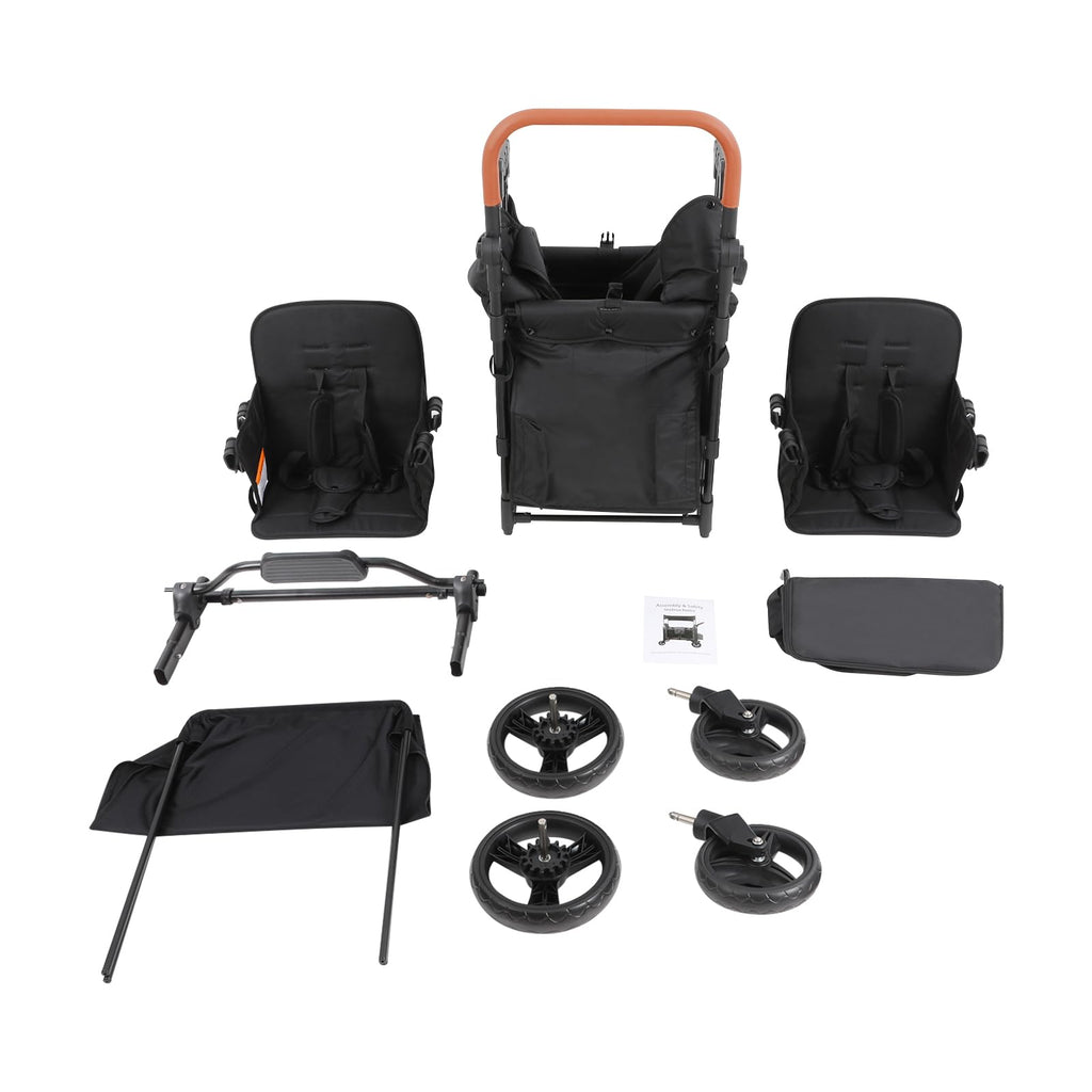 2-Seat Wagon Stroller Kid Wagon with Canopy & 220lbs Black atroller