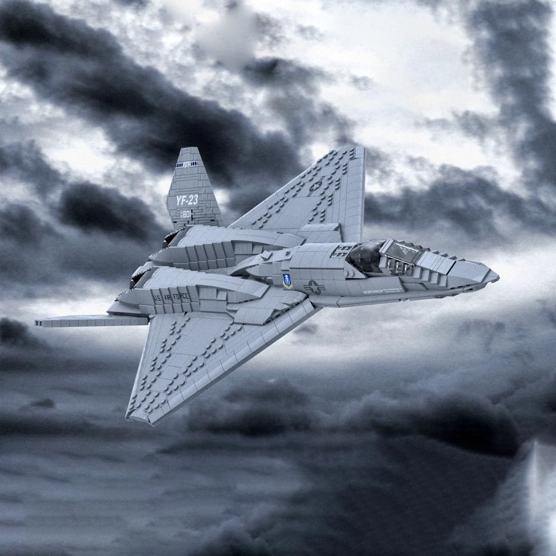 YF-23 Grey Ghost Fighter Aircraft Building Blocks Set, 1:35 Military Air Force Fighter Jet Model DIY Assembly, Home Decor & Toys & Gifts for Plane Enthusiasts (2,185 PCS)