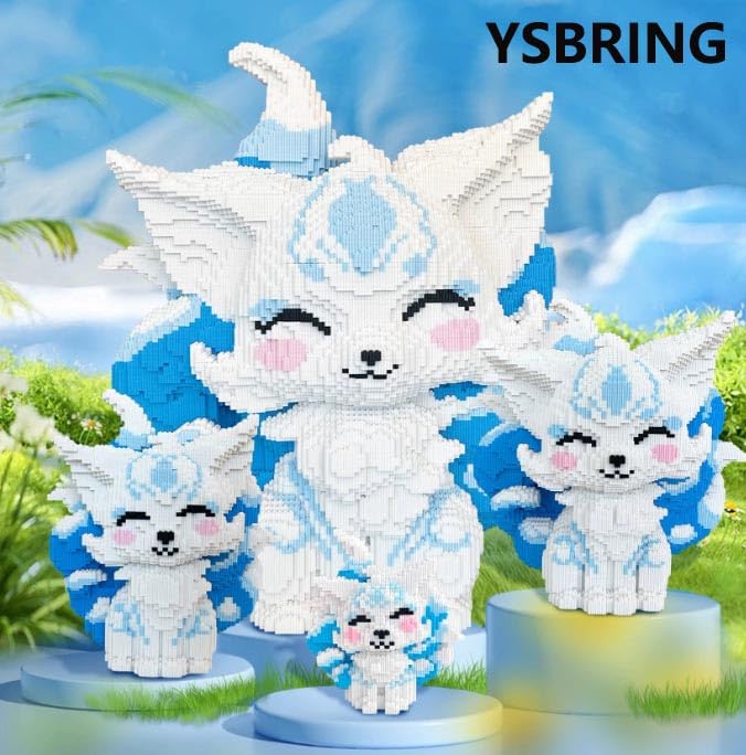 50000-Piece Adult Edition Blue & White Mythical Nine-Tailed Fox Micro Building Blocks Set | Large-Size Collectible DIY Assembly Model Toys with Tight Interlocking Fit