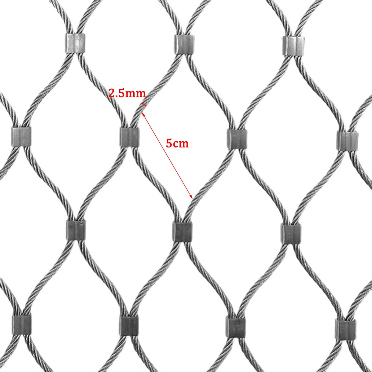 WIGING 304 Stainless Steel Rope Net, 2.5mm Wire Diameter Impact Resistance Fence Roll, Mesh Hole 5cm Garden Farm Boundary Decor Protection Net (Color : Silver, Size : 1x15m)