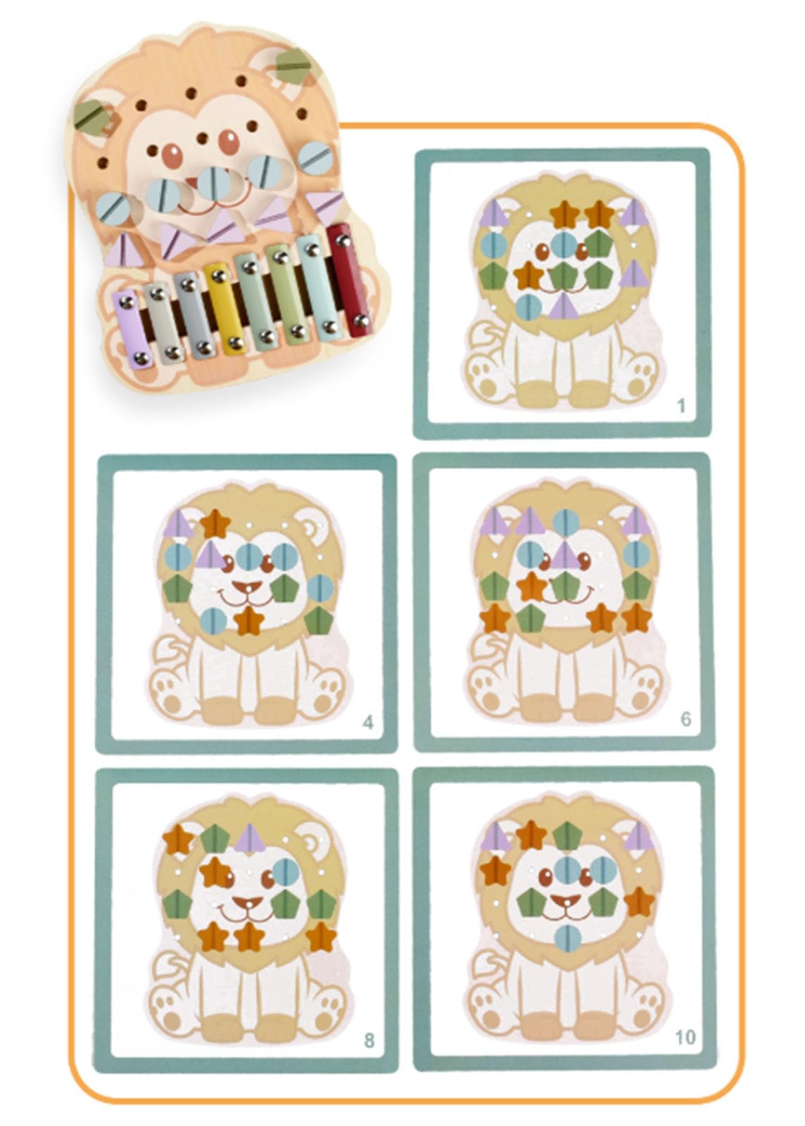 Cartoon Lion Wooden Xylophone & Screw Puzzle Toy, 2-in-1 Fine Motor Skill Board with Mallet
