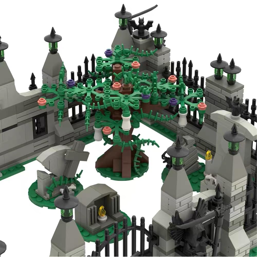 Halloween Haunted Castle Building Blocks Set, 1547 PCS Spooky Castle Model Kit with Gate, Watchtower, Spooky Tree, Pumpkin & Skeleton Details, Modular Architecture Building Toy