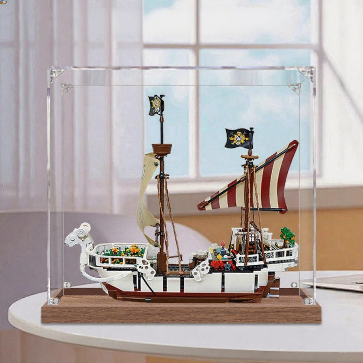 Acrylic Display Box Suitable for Lego 75639 Pirates Model Building Block Design, Transparent dust Cover, 3mm Acrylic Thickness, 2cm heightened Brushed Base (excluding Toys),Black,A
