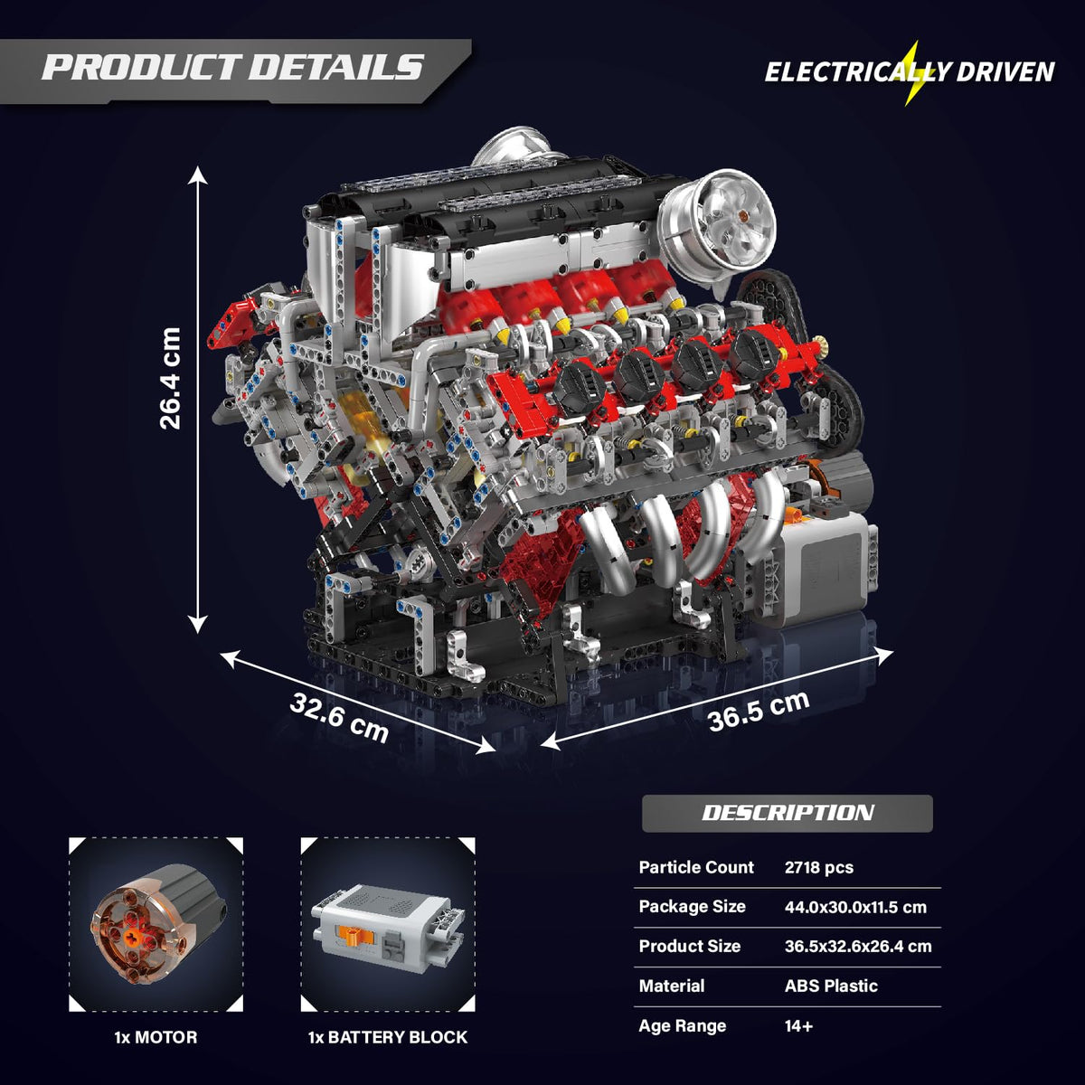 Voltz Toys DIY Mini Engine Model Kit V8 Engine Version– 2718-Piece STEM Building Set for Teens & Adults, Functional Project and Educational Hobby Gift (3.9L V8 Engine)