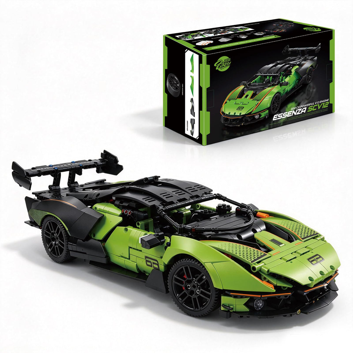 1/10 Scale Technic Race Car Building Set, Remote Control STEM Car Building Kit with V12 Engine, 1889 PCS Collectible STEM Car Building Toys, Sports Car Model Kit Gift for Adults Kids Boy Girl (Y10001)