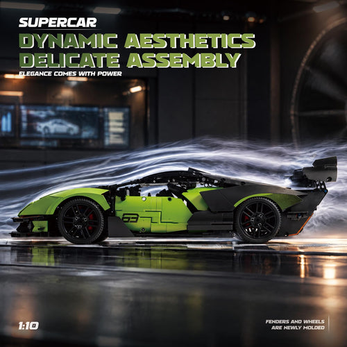 1/10 Scale Technic Race Car Building Set, Remote Control STEM Car Building Kit with V12 Engine, 1889 PCS Collectible STEM Car Building Toys, Sports Car Model Kit Gift for Adults Kids Boy Girl (Y10001)