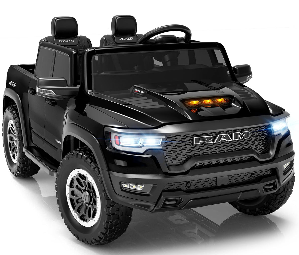 First Ride On 2 Seater Electric Car for Kids, Licensed RAM 1500 RHO 24V Ride on Truck w/Remote Control, Kids Ride on Toys w/Bluetooth, LED Lights, Spacious Truck Bed, Gear Shifter