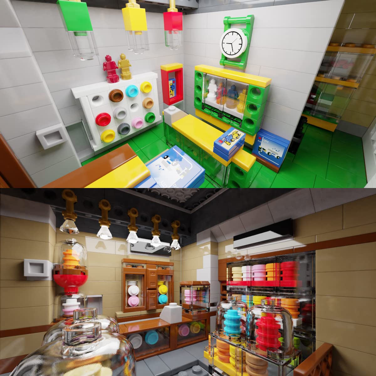 General Jim's Toy Store Square Two-Story Building Blocks Set – Detailed European-Inspired Modular City Model – Includes Accessories, Sidewalk Features, Interactive Areas & More!