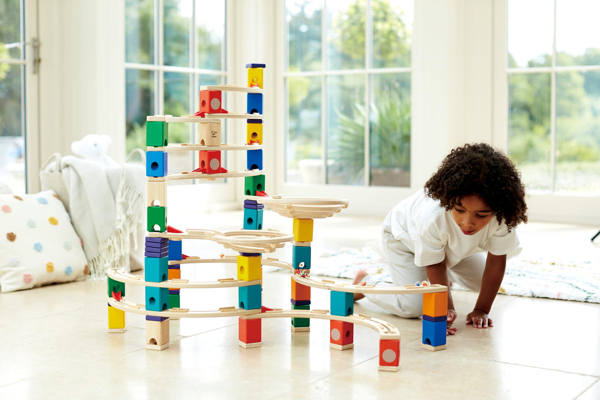 Hape Quadrilla Cyclone Wooden Marble Run Race Maze Construction Building Set| STEM Educational Learning Toys for Kids