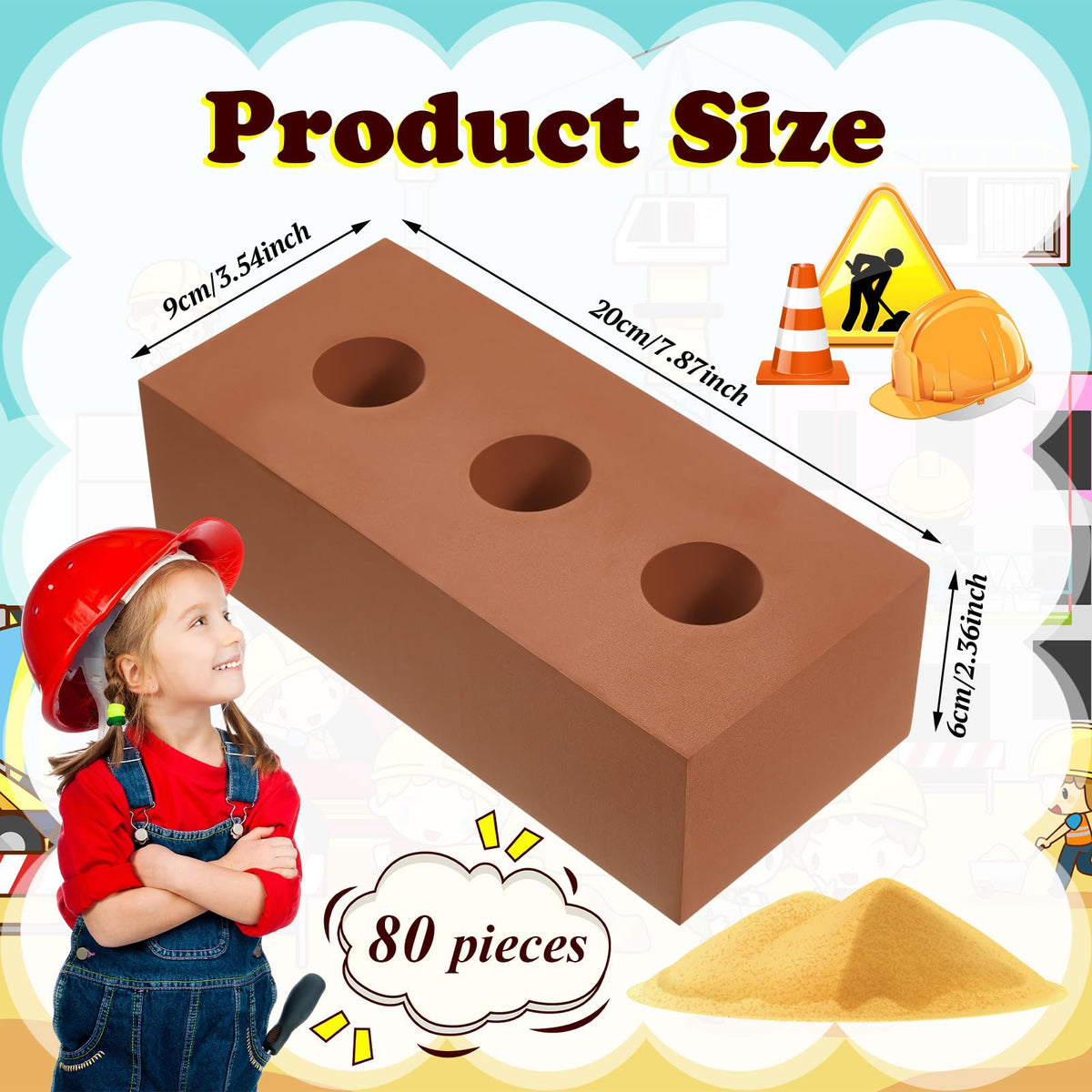 Deekin 80 Pcs Large Foam Brick Building Blocks for Kid, Circle Holes