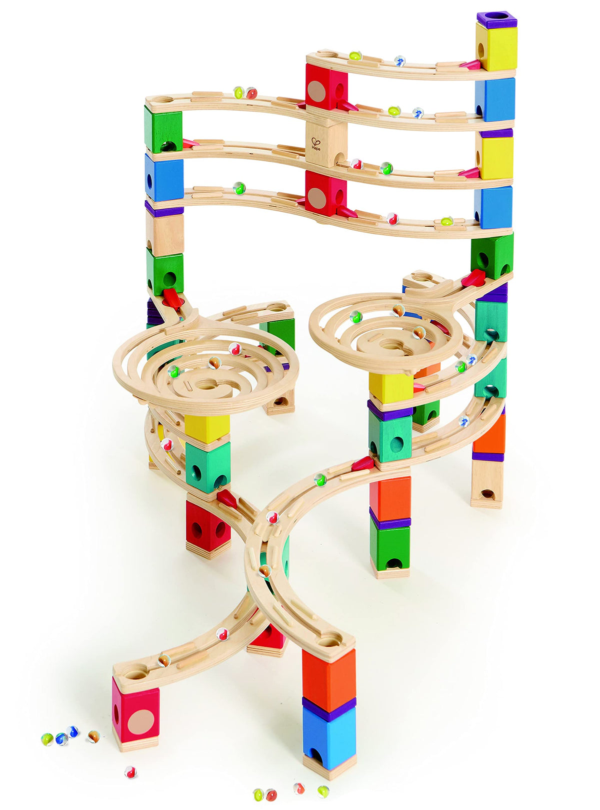 Hape Quadrilla Cyclone Wooden Marble Run Race Maze Construction Building Set| STEM Educational Learning Toys for Kids