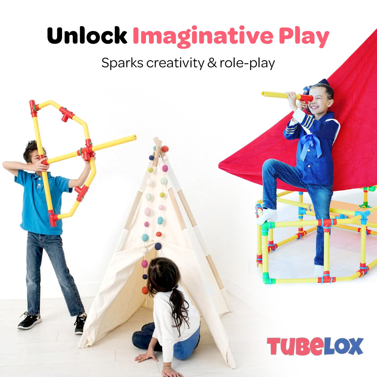Tubelox STEM Building Toy Set - 220 Piece Life-Size Construction Kit for Kids | PVC Pipe Blocks for Forts, Towers & Creative Engineering Play | Durable Indoor/Outdoor STEM Toy | Ages 3+