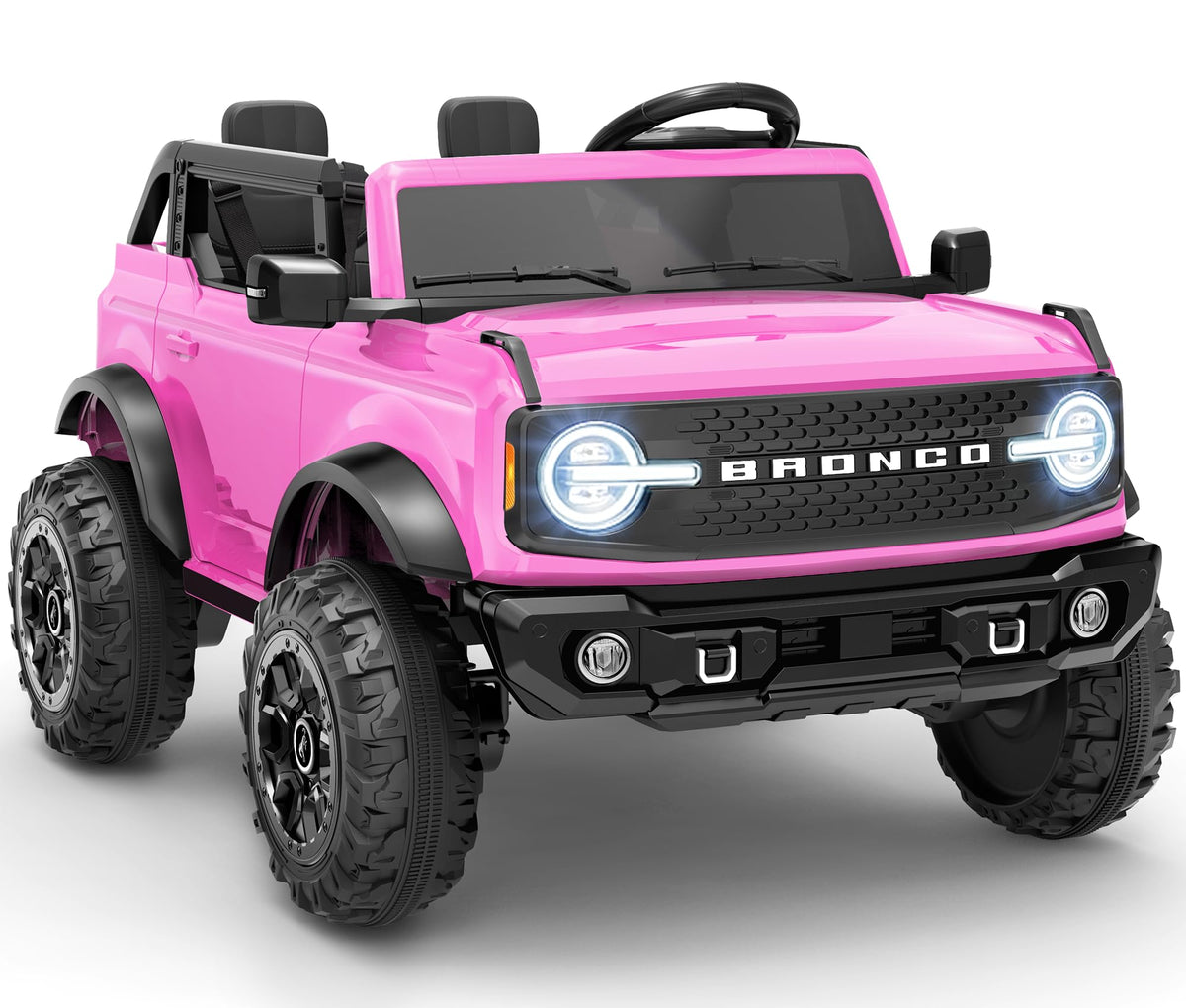 First Ride On 24V Ride on Toys for Big Kids, Licensed Ford Bronco Base 2 Seater Electric Car with Remote Control, Ride on Truck w/Seat Belts, 3 Speeds, Spring Suspension and Bluetooth (Pink)