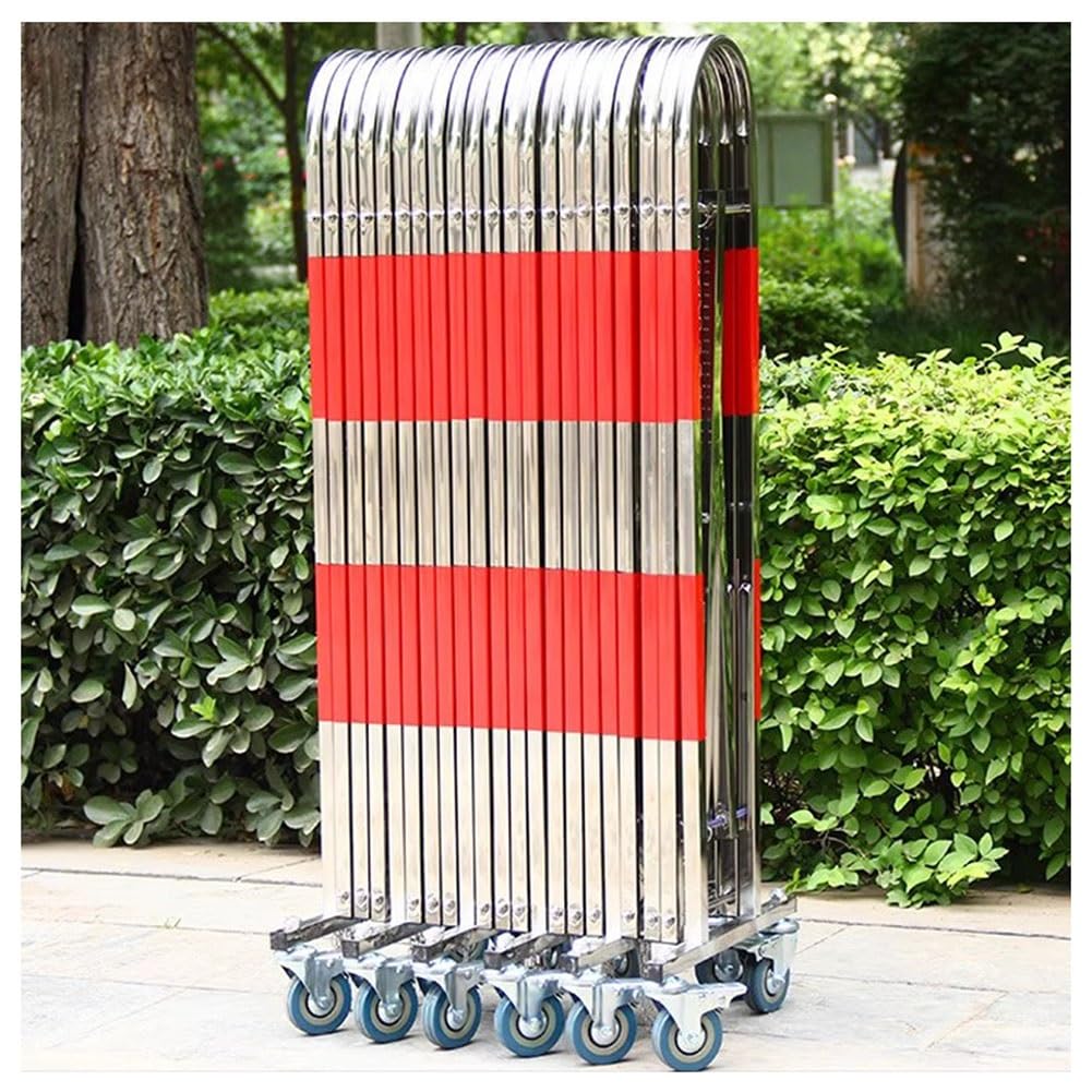 exproyzk Expandable Metal Barricade Folding Security Gate Steel Accordion Security Gate 360° Rolling Barricade Gate for Driveway, Garage (Color : Red-Silver, Size : 1.5x5m)