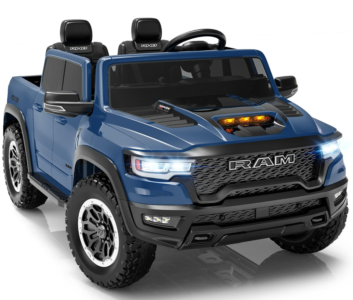 First Ride On 2 Seater Electric Car for Kids, Licensed RAM 1500 RHO 24V Ride on Truck w/Remote Control, Kids Ride on Toys w/Bluetooth, LED Lights, Spacious Truck Bed, Gear Shifter