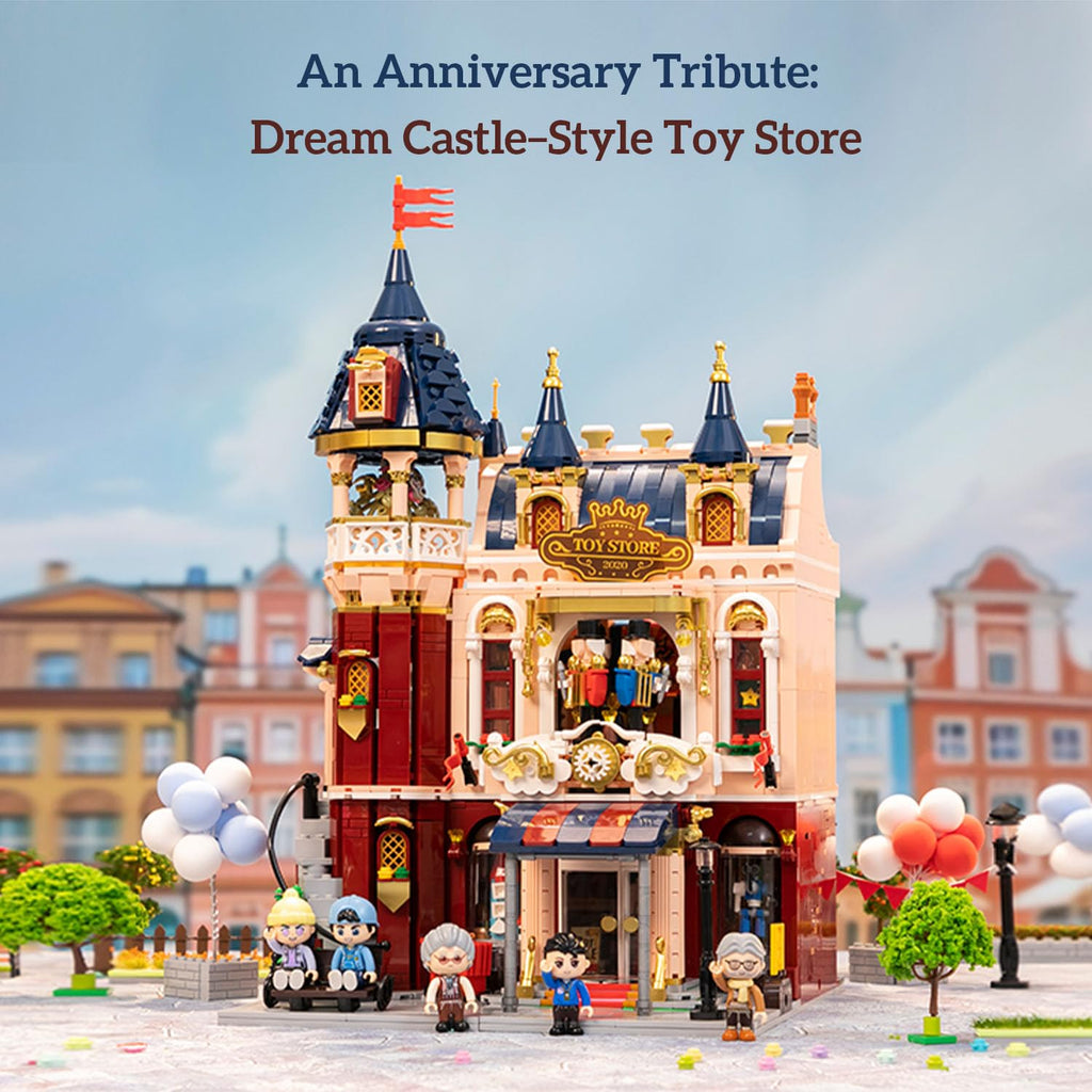 Architecture Studio and Toy Shop Modular Building Set, 3 Story Modern Office with LED Lighting and European Castle Style Toy Store, Urban Street Scene Brick Model with Minifigures