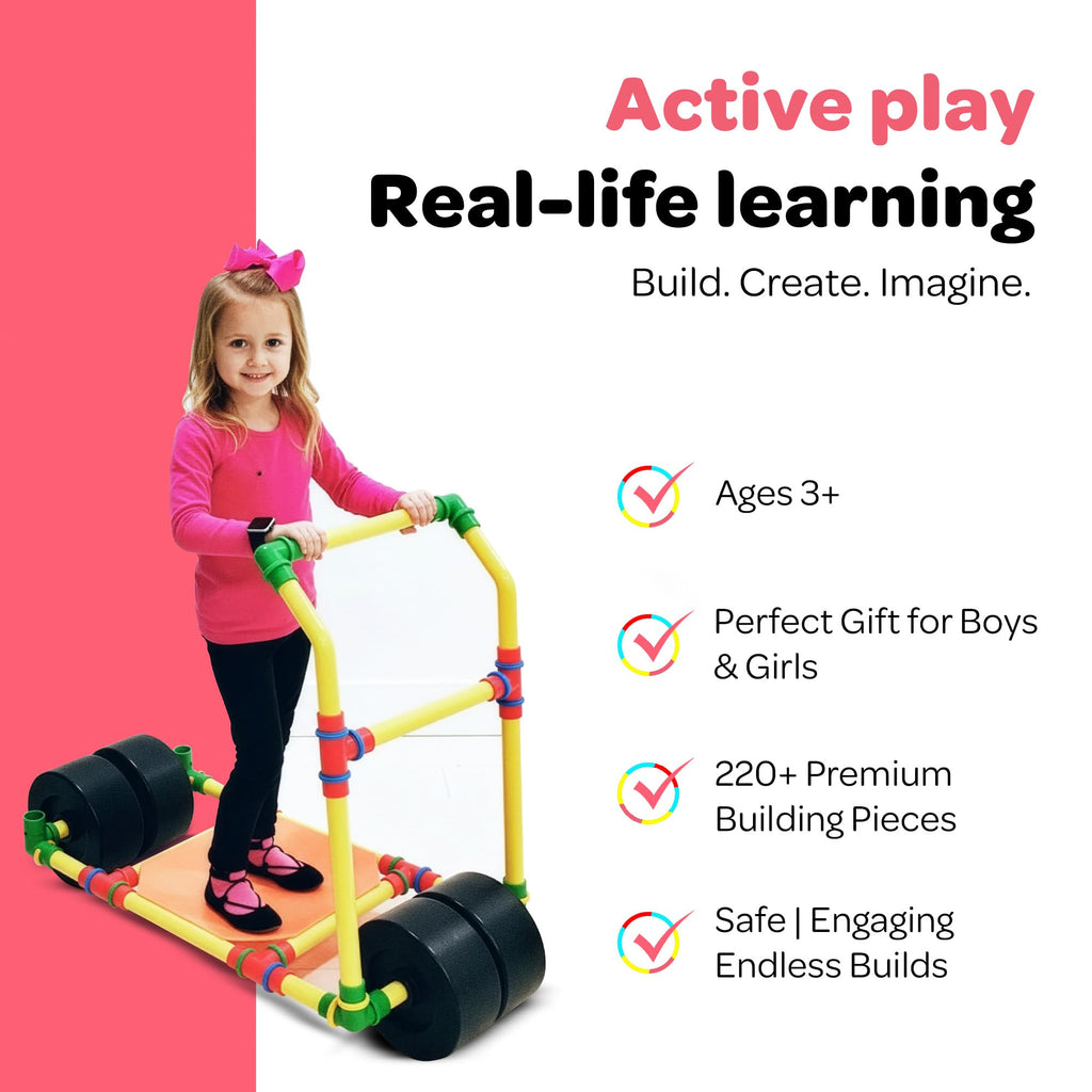 Tubelox STEM Building Toy Set - 220 Piece Life-Size Construction Kit for Kids | PVC Pipe Blocks for Forts, Towers & Creative Engineering Play | Durable Indoor/Outdoor STEM Toy | Ages 3+