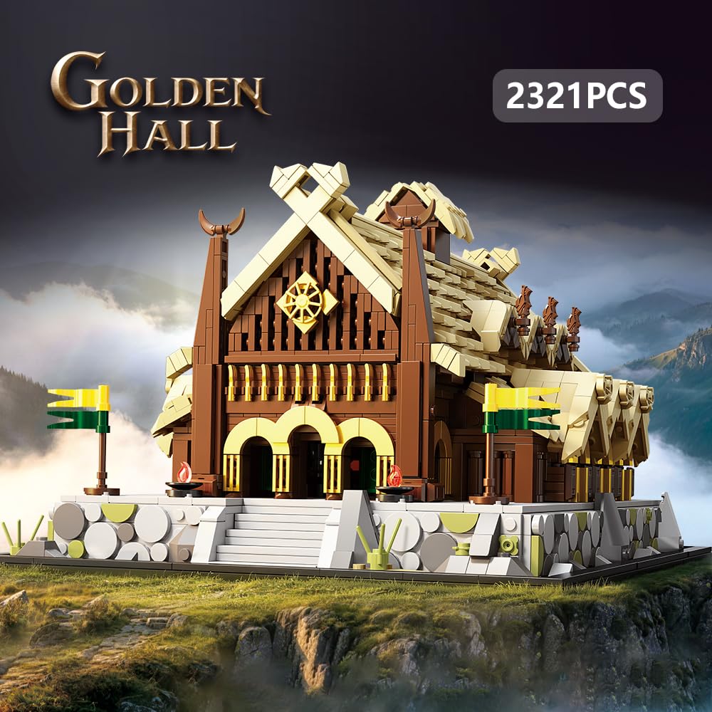 Golden Hall House Building Block Set, MOC Modular Architecture European Classic Building Blocks, Suitable for Home Decoration and Creative Display Model Toys