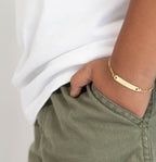 14K Real Yellow Gold Baby ID Bar Bracelet Personalized name adjustable Bracelets Engravable With Newborn Kids Name Cute Jewelry Gift for Boys Girls children