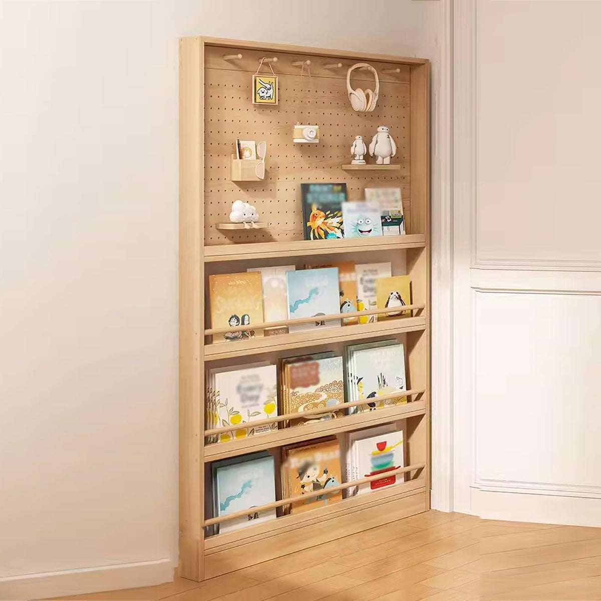 Gtzly Toddler Bookshelf, 4-Tier Kids Bookshelves with Pegboards for Wall Display in Bedroom Study Room Playrooms Nursery for Infants Baby Young Children(Size:120 * 10 * 178cm/47.2 * 3.9 * 70in)