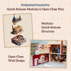 Architecture Studio and Toy Shop Modular Building Set, 3 Story Modern Office with LED Lighting and European Castle Style Toy Store, Urban Street Scene Brick Model with Minifigures