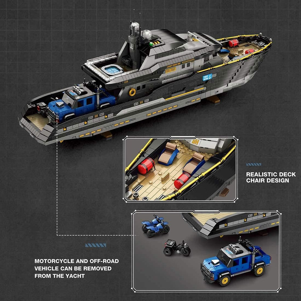 BrickCraftWorks 1/30 Scale Luxury Super-Yacht Model Building Block Set, Cruise Ship Building Toy Set with Functional Propeller, Collectible Display Decorations Gift (4421PCS)