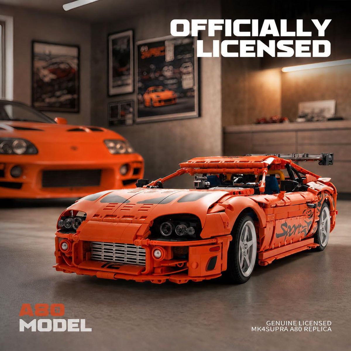 Supra A80 1:8 Scale Large Model Car Building Kit, Collectible Sports Car Model for Adults and Teens 14+, Display Model Toy, Orange(4508+PCS)