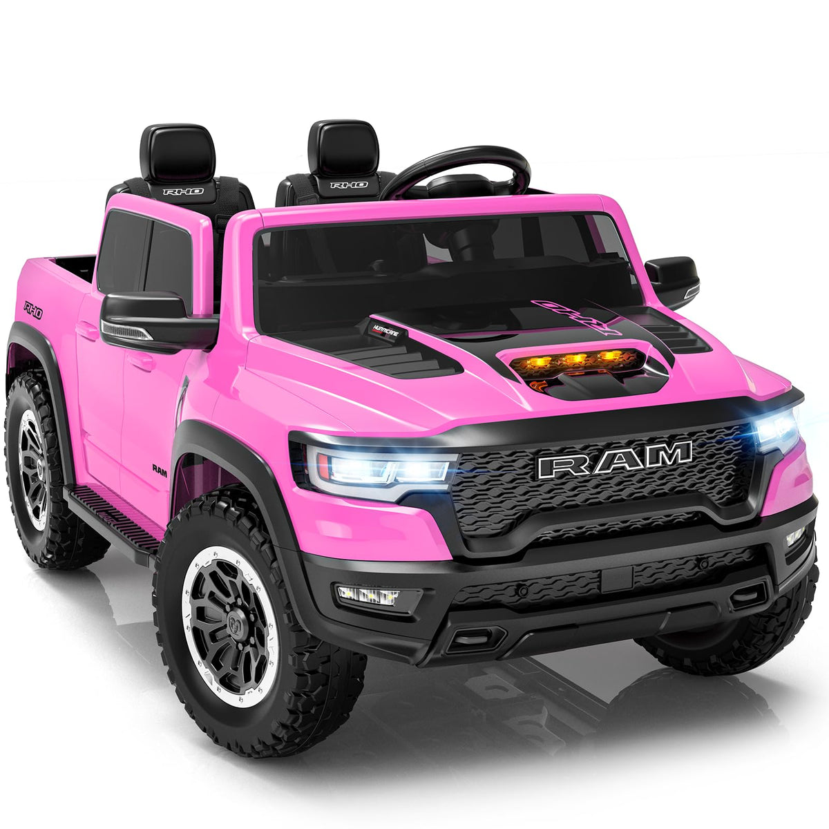 First Ride On 2 Seater Electric Car for Kids, Licensed RAM 1500 RHO 24V Ride on Truck w/Remote Control, Kids Ride on Toys w/Bluetooth, LED Lights, Spacious Truck Bed, Gear Shifter