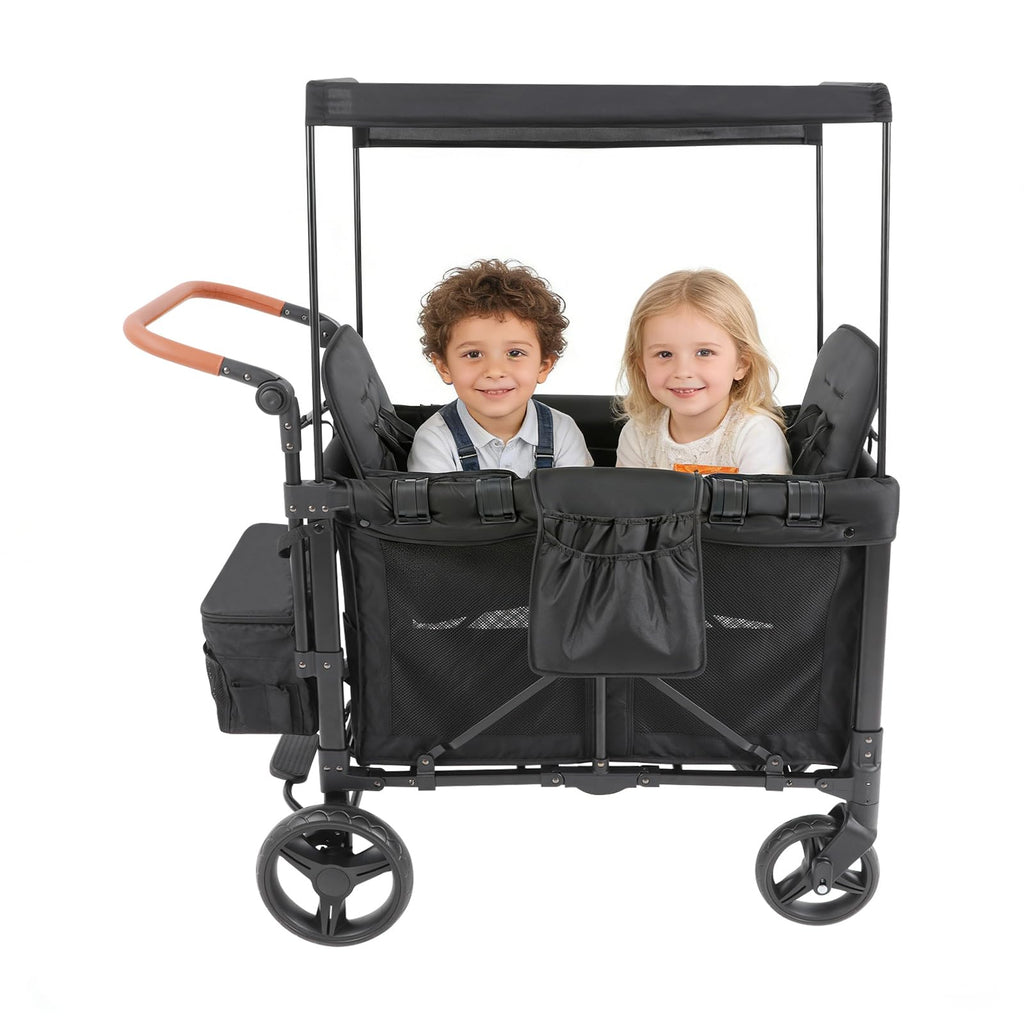 2-Seat Wagon Stroller Kid Wagon with Canopy & 220lbs Black atroller