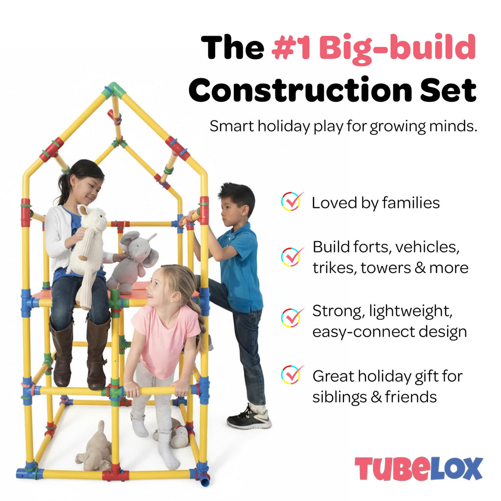 Tubelox STEM Building Toy Set - 220 Piece Life-Size Construction Kit for Kids | PVC Pipe Blocks for Forts, Towers & Creative Engineering Play | Durable Indoor/Outdoor STEM Toy | Ages 3+